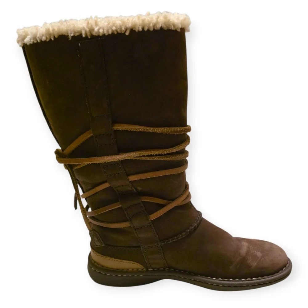 UGG Catalina 1634 Suede & Shearling Women's Tan Shearling Lace-Up Tall Boots